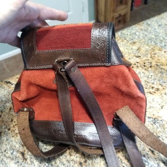 Leather Wool Tweed Suede Artisan Hand Made Red Brown Backpack Bag main image 8